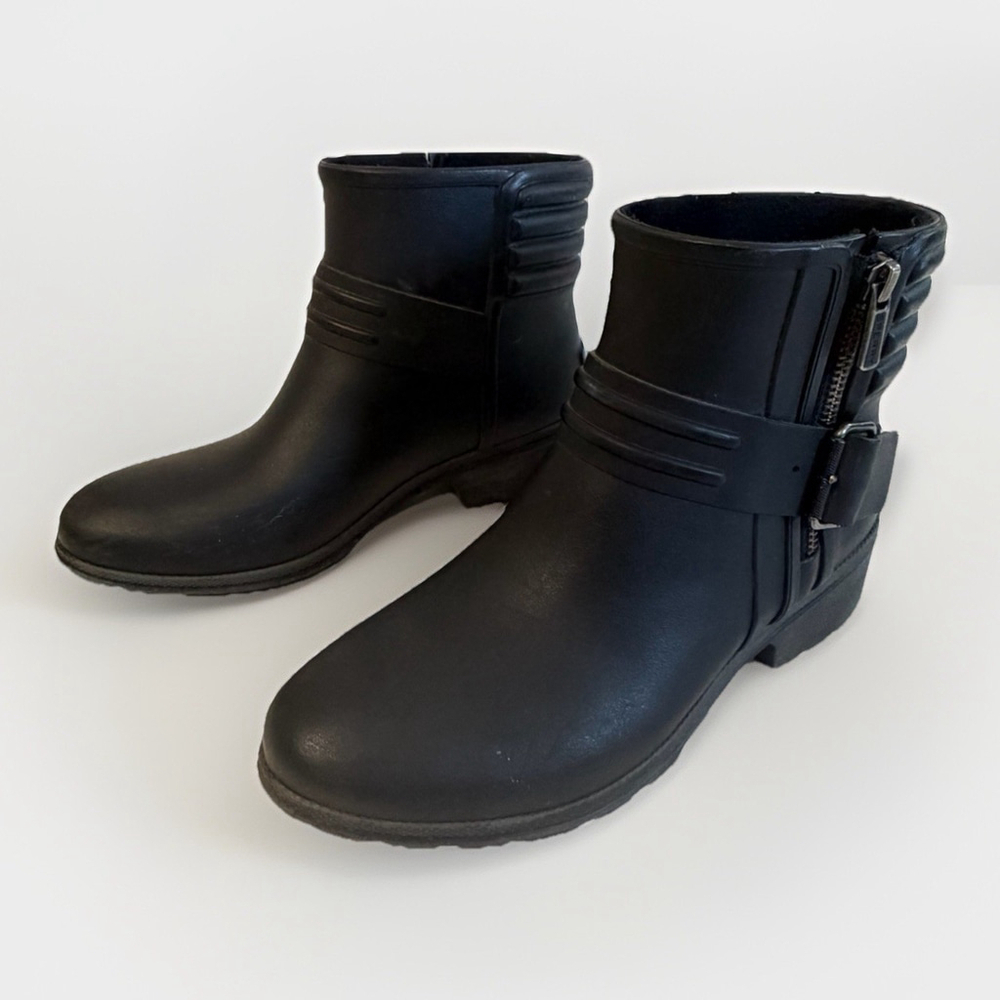 SPERRY TOP-SIDER Aerial Beck Moto Black Zip Ankle Rain Boots Women’s 7-7.5